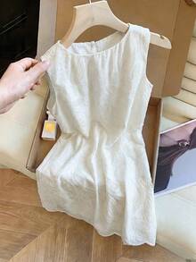 Qadelle Đầm ngắn không tay cổ tròn chất liệu ren thanh lịch dành cho nữ, thích hợp cho mùa hè. - trắng - Xem 1
