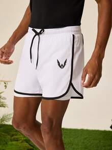 Tonviero Pantalones cortos deportivos 2 en 1 para hombre de verano con cintura con cordón y ribete de contraste, para gimnasio y deportes - Blanco - Ver 1