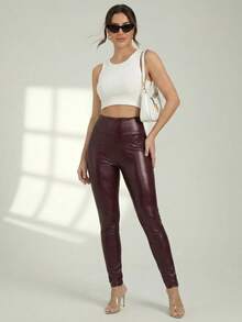 Legging Effect Leather High Elastic Fit Modern Woman - Vino - View 1