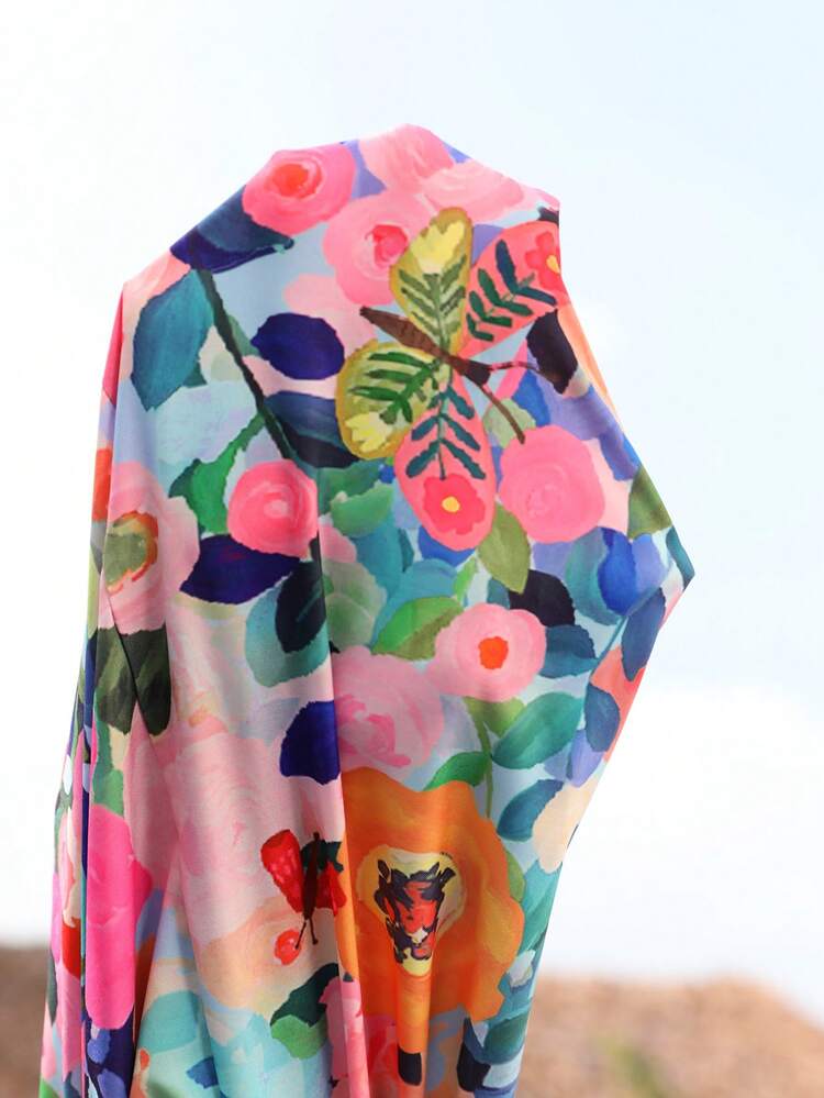 Plus Size Women Spring Casual Vacation Floral Print Petal Sleeve Blouse Summer Top Beach Outfit For Women