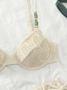 Swim Chiccia 26SS Spring/Summer Beach Vacation Texture Fabric Green Underwire Push-Up 2 Pieces Swimwear - Apricot - View 5