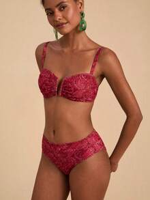 Travachic Bộ bikini mùa hè in họa tiết retro dành cho nữ - Đỏ - Xem 5