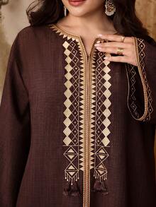 Al Najma Plus Size Women's Turkish Maxi Dress & Arabic Traditional Abaya - Coffee Brown - View 3