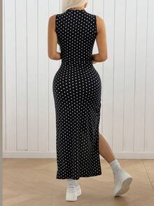SHEIN EZwear 黑色波点无袖紧身连衣裙 - 黑色 - 查看 2
