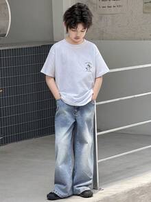 DAZY Tween Boy Contrast Color Straight Leg Casual Jeans - Medium Wash - View 5