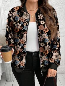 SHEIN LUNE Áo khoác họa tiết da báo tối giản giản dị cỡ lớn, phù hợp cho mùa thu đông, áo khoác bomber nữ - màu đen - Xem 5
