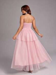 Viva Relle Vestido de fiesta elegante con tirantes de malla para tallas grandes - Rosa - Ver 2