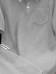 SHEIN 2件/組 青少年男款寬鬆版型素色翻領短袖 Polo 衫與短褲套裝，適合通勤、上學、日常、運動的休閒穿搭，適用於春/夏季 - 灰色 - 查看 7