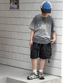 Dazy Kids 水洗渐变色圆领字母印花大童T恤 - 灰色 - 查看 1