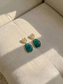 Resyla 1 Cặp bông tai nhựa cao cấp phong cách Boho Chic cổ điển đa năng, thiết kế tối giản - lỗ xanh - Xem 2