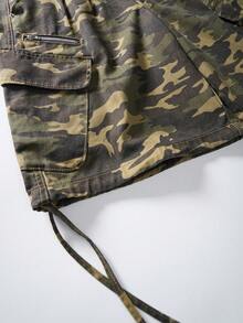 ROMWE MEN 男士迷彩工裝牛仔短褲 - 軍綠色 - 查看 3