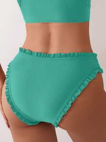 SHEIN Swim 女款純色荷葉邊比基尼泳褲，適合海灘泳池派對、度假，青藍色夏季休閒熱帶清新可愛款 - 薄荷綠 - 查看 2