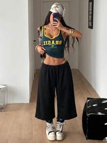 Coolane 女士春夏街头风复古水洗做旧舒适牛仔效果黑色短裤 - 黑色 - 查看 5