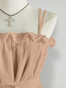 Lalippa Camiseta sin mangas de unicolor con volantes en el bajo, con cintura anudada, adecuada para usar de vacaciones - Albaricoque - Ver 4
