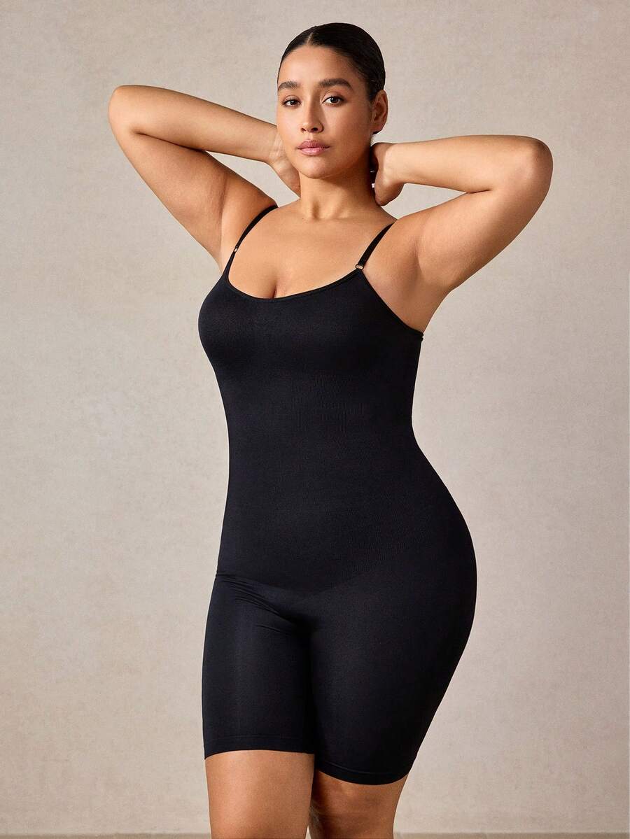 Veilyse 1pc Women's Plus Size Body Shaper Unitard, Postpartum Abdominal Control Shapewear, Tight Waist Shaping Underwear, Butt Lifter - Black - View 1