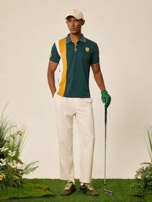 Tonviero Men Letter Graphic Colorblock Polo Shirt - Multicolor - View 3