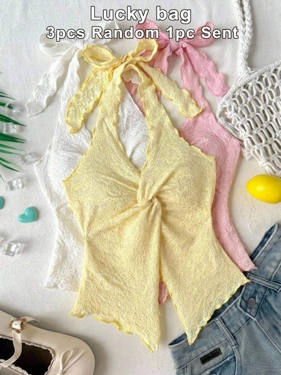 SHEIN Áo tank top kiểu racerback ôm dáng, thoải mái, thường ngày cho bé gái tuổi teen. - Màu vàng - Xem 1
