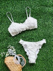 Bellisia Đồ bơi tankini bèo nhún màu trắng cho nữ, bikini dây mảnh phong cách dịu dàng nữ tính, đồ bơi giữ nhiệt cho kỳ nghỉ bãi biển mùa xuân - trắng - Xem 6