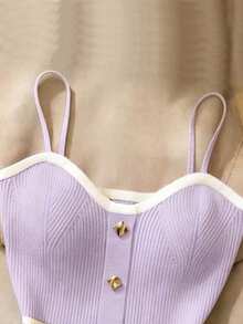 Resyla Top de tirantes acanalado de color contrastante para mujer - Púrpura malva - Ver 3