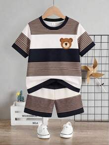 [Random 3 Sets,Send 1 Sets] Casual Cartoon Pattern T-Shirt Set,Summer Toddlers Boys Astronaut Playful Pals Preppy Jogging Streetwear Vacation Outfits - Multicolor - View 3