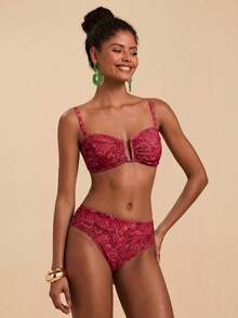 Travachic Bộ bikini mùa hè in họa tiết retro dành cho nữ - Đỏ - Xem 3