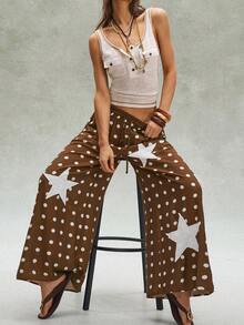 Bohemela Pantalones anchos de pierna ancha casuales de mujer con parches tejidos - Multicolor - Ver 8