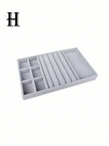 时尚戒指盒耳钉饰品收纳盒（无盖防尘），简约首饰展示收纳托盘，家居装饰，情人节礼物 - 灰色 - 查看 22