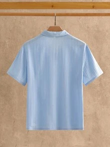 Manfinity VCAY 3件組男士亞麻圓點短袖POLO衫休閒素色短袖POLO衫，男士Johnny領紋理POLO，華夫格針織短袖衫，休閒素色無鈕扣POLO，男士夏季針織套頭衫，男士短袖POLO衫休閒素色紋理華夫格針織Johnny領套頭夏季T恤，老錢風，度假，父親節禮物 - 彩色 - 查看 5