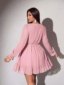 Viva Relle Plus Size Women Fashion Ruched Waist Ruched Hem Dress Fall - Baby Pink - View 7