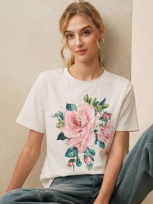 Anewsta Sequin Applique Bubble Bead White Crew Neck Short Sleeve T-Shirt - White - View 4