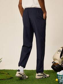 Tonviero Men's Letter Print Drawstring Waist Jogger Pants Fall Breathable Pants, Lightweight Sports - Royal Blue - View 2