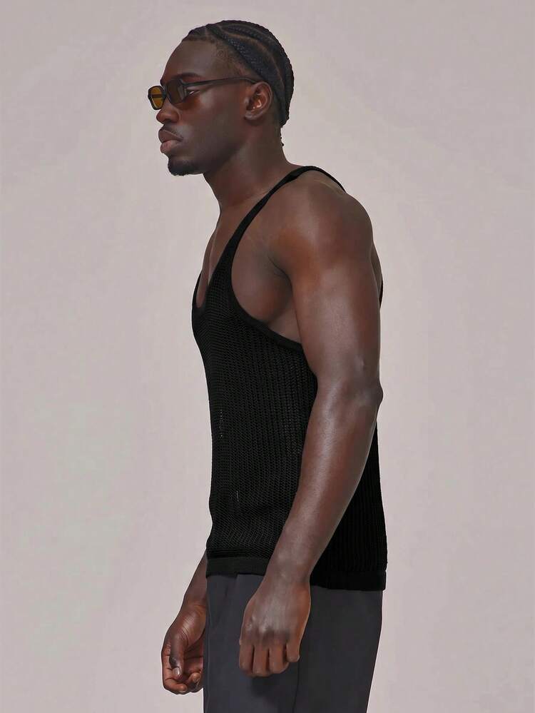Musero Crochet Sleeveless Tank Top Circular Low Neckline Sheer