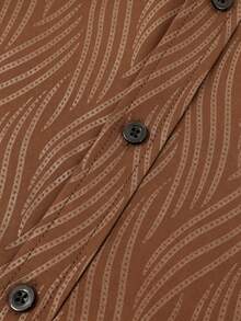 Manfinity Mode Men's Brown Autumn Business Casual Stand-Up Collar Button Long Sleeve Shirt,Formal Party Shirt For Work,Wedding,Daily Wear,Gift For Husband,Father - Coffee Brown - View 5