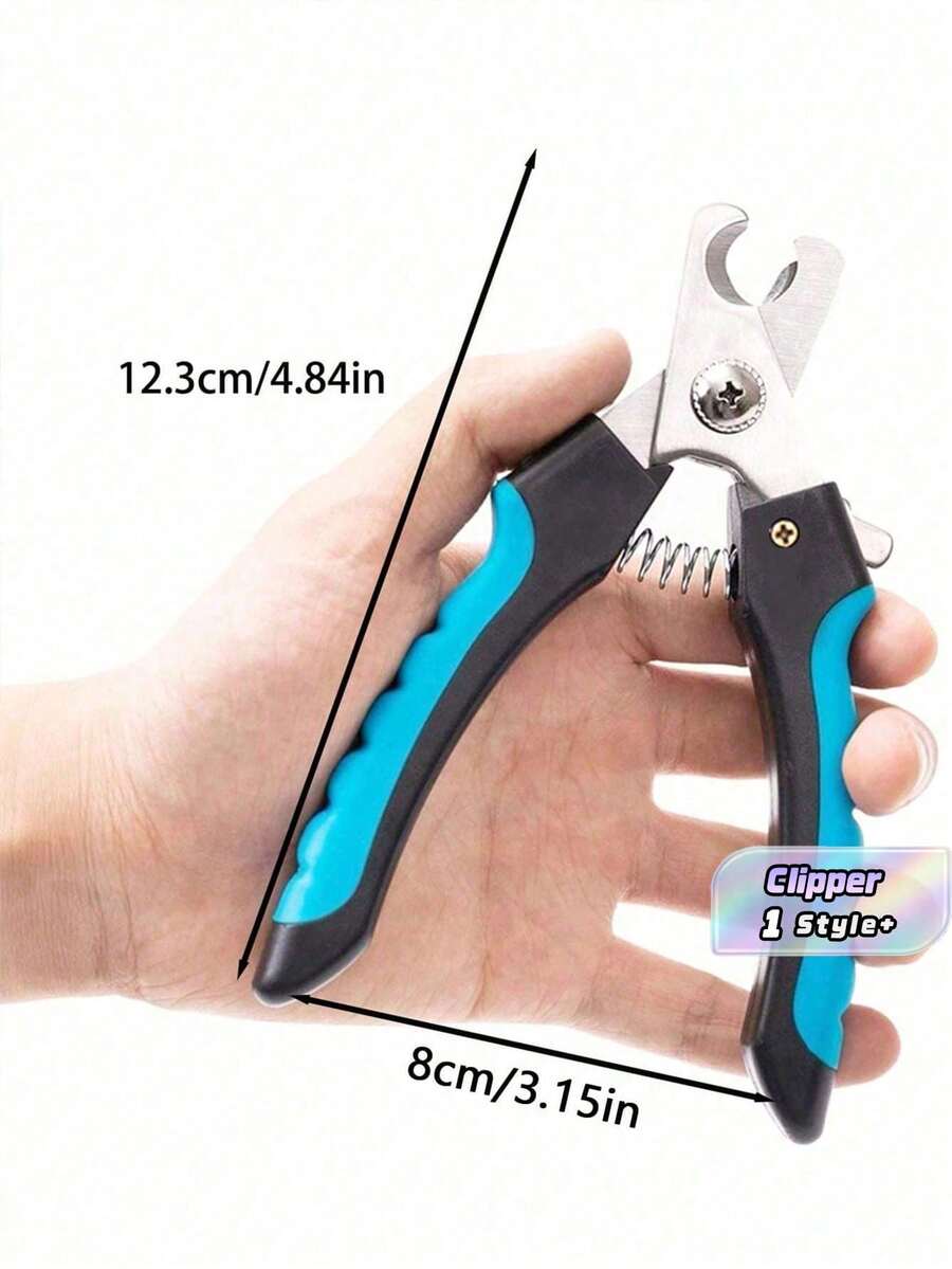 专业宠物指甲钳适用于小型犬猫防护修剪器，配有快速锋利不锈钢刀片、防滑手柄、符合人体工程学的手柄、无痛宠物美容套装 - 寶藍色 - 查看 1