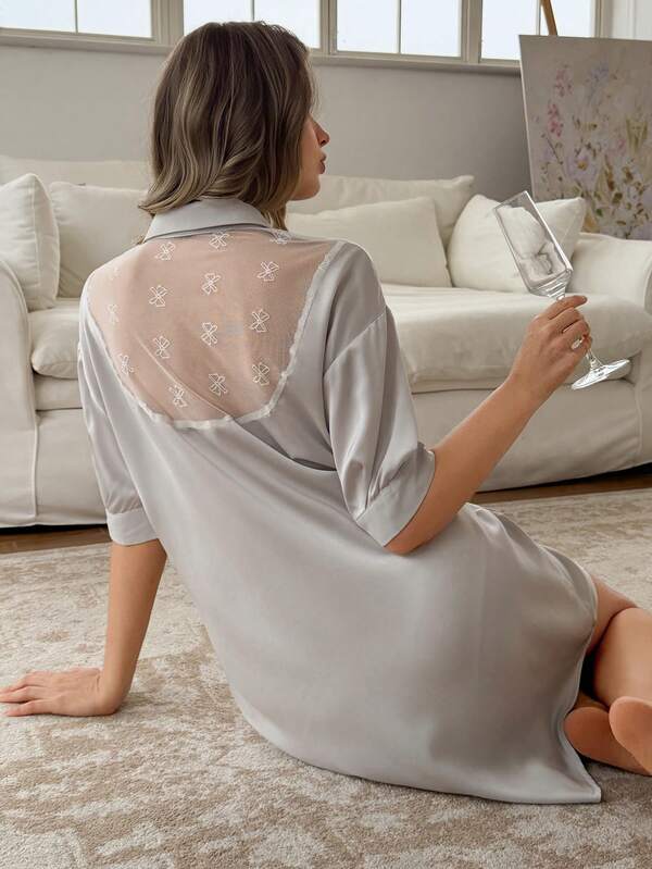 DAZY Women's Colorblock Lace Patchwork Casual Nightgown, Spring/Summer