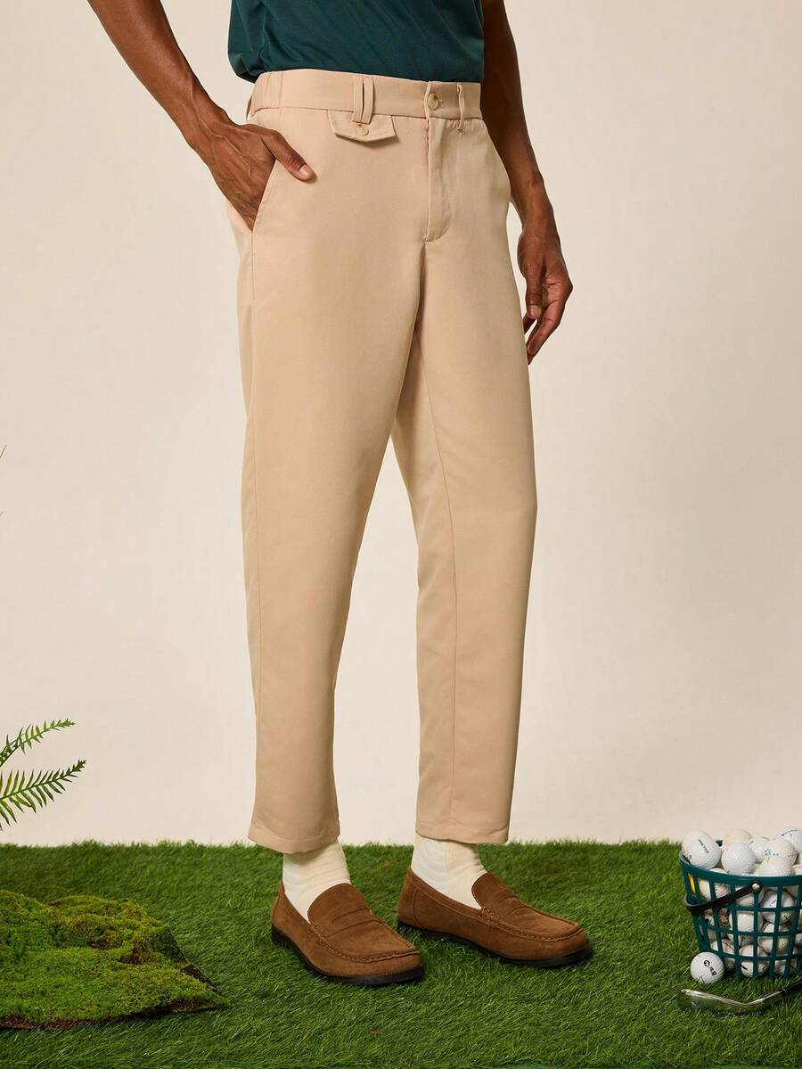 Tonviero Men Solid Color Simple Style Daily Dress Pants For Ceremony - Apricot - View 1