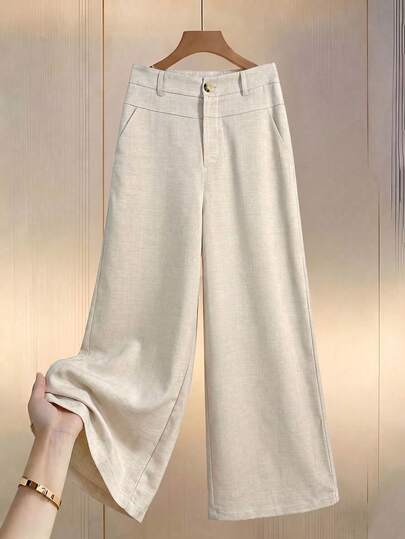 Elenzga Women's Summer Elegant Formal Trousers, Minimalist Romantic Flowy Wide-Leg Pants Suitable For Weddings, Workplace And Casual Occasions