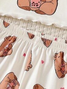 SHEIN Tween Girl Cartoon Print Camisole And Shorts Pajama Set, Suitable For Autumn, Winter And All Seasons - Apricot - View 7