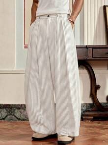SWAVVY Pantalones holgados con rayas de moda para hombre - Blanco - Ver 5