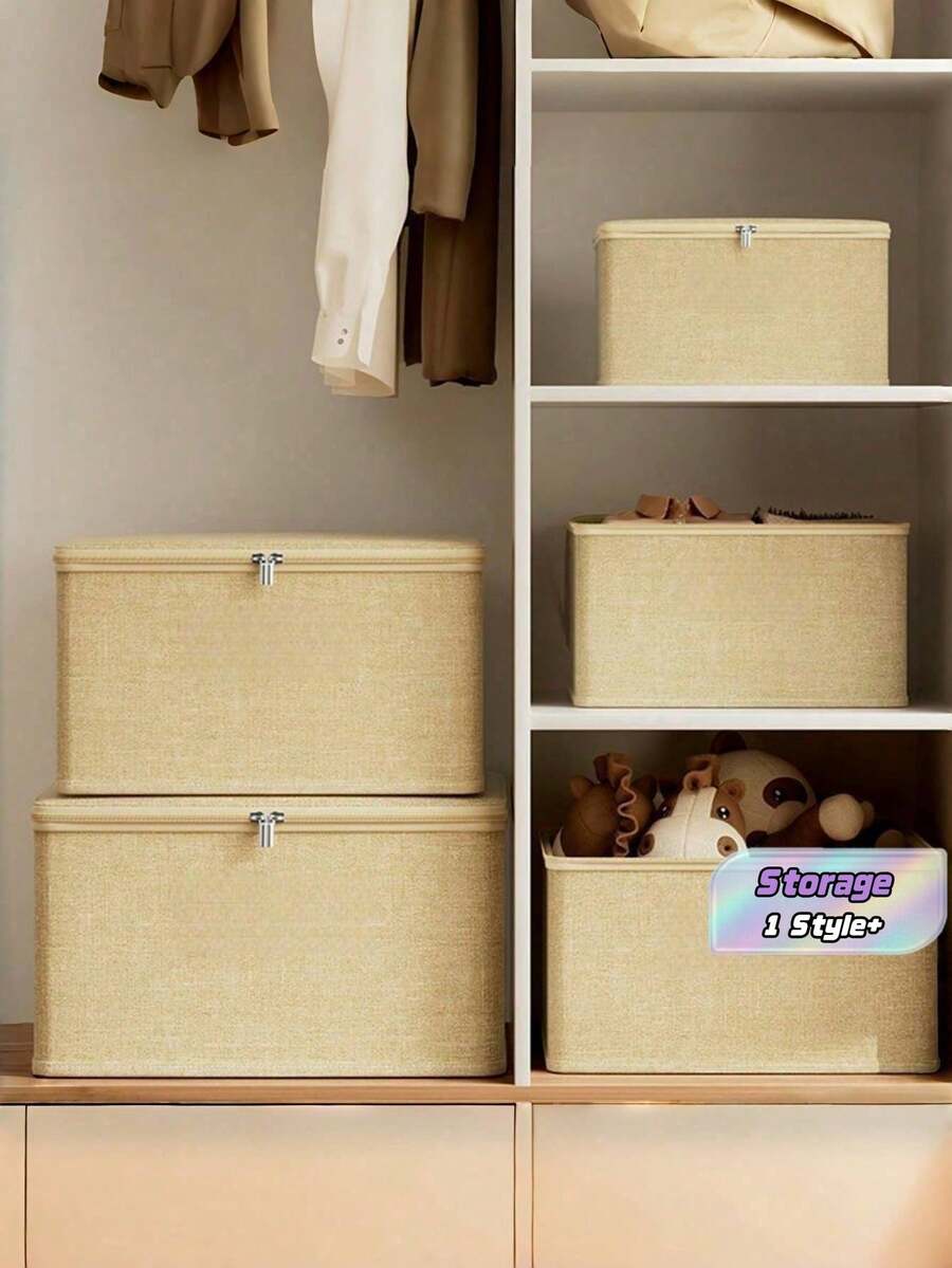 Hộp đựng đồ bằng vải có nắp đậy, có thể gấp gọn, dùng để đựng quần áo, đồ chơi và đồ dùng gia đình, làm từ chất liệu cotton lanh, thích hợp cho phòng ngủ. - Màu vàng hạnh nhân - Xem 1