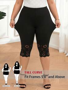 SHEIN Tall CURVE Quần legging nữ cỡ lớn màu đen dài đến khuỷu tay (7/8), kiểu dáng tối giản và thời trang, phù hợp cho mùa hè, kỳ nghỉ và mặc hàng ngày. - màu đen - Xem 5