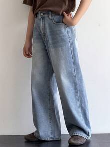 DAZY Quần jeans ống đứng dáng rộng cho bé trai tuổi teen, có túi xéo. - Rửa nhẹ - Xem 4