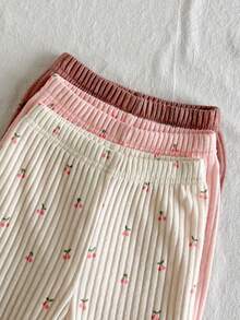 SHEIN Vintaside Kids 6件套女婴春秋季休闲可爱甜美棕色豹纹上衣、粉色杏色上衣搭配同色裤子，3套组合套装，适合上学和日常穿着 - 彩色 - 查看 6