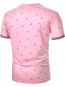 Manfinity Homme Men's Printed Casual Short Sleeve T-Shirt, Fashionable Street Hip-Hop Style, Holiday - Pink - View 2