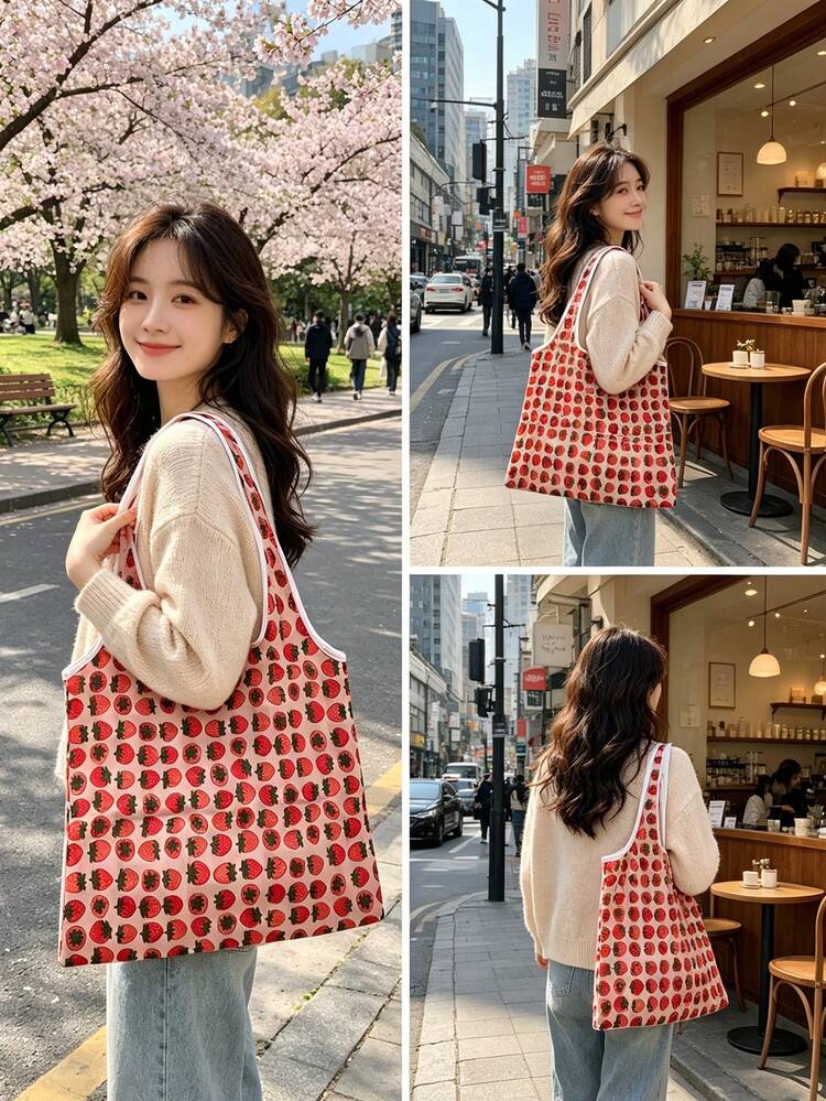 1/160 Large Capacity Shopping Bag, Friendly Bag, Creative Portable Printing Handheld Storage Bag - Multicolor - View 3