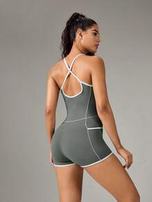 OutZeal Romper Women Sports Jumpsuits Gym Workout Fitness Pilates Clothes Bra-In Removable Pads - Army Green - View 7