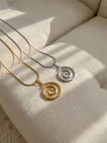 Resyla 1pc Women Stainless Steel Asymmetrical Swirl Pattern Pendant Necklace, Fashion & Versatile - Swirl Necklace - View 8