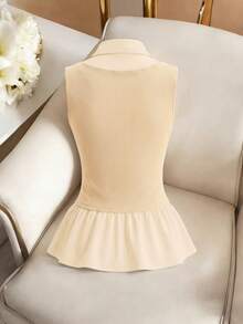Franclia Beige Summer Chic Everyday Back-To-School Knit Patchwork White Woven Skirt Set,Slim Cute Minimalist Commuting Versatile Daily Gathering Outfit - Apricot - View 2