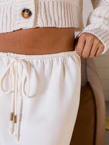 Aralina Luxe Satin Drawstring Satin Maxi Skirt - Apricot - View 2