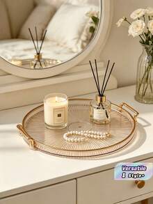 1pc Aesthetic Desktop Organizer Tray For Makeup, Perfume, And Candles - Entryway, Bathroom, Bedroom, Dorm Decor - Gold - View 2